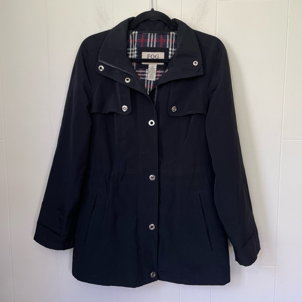 Fog By London Fog Black Lined Trench Coat ~ Inner Cinch Waist ~ Women’s Size S